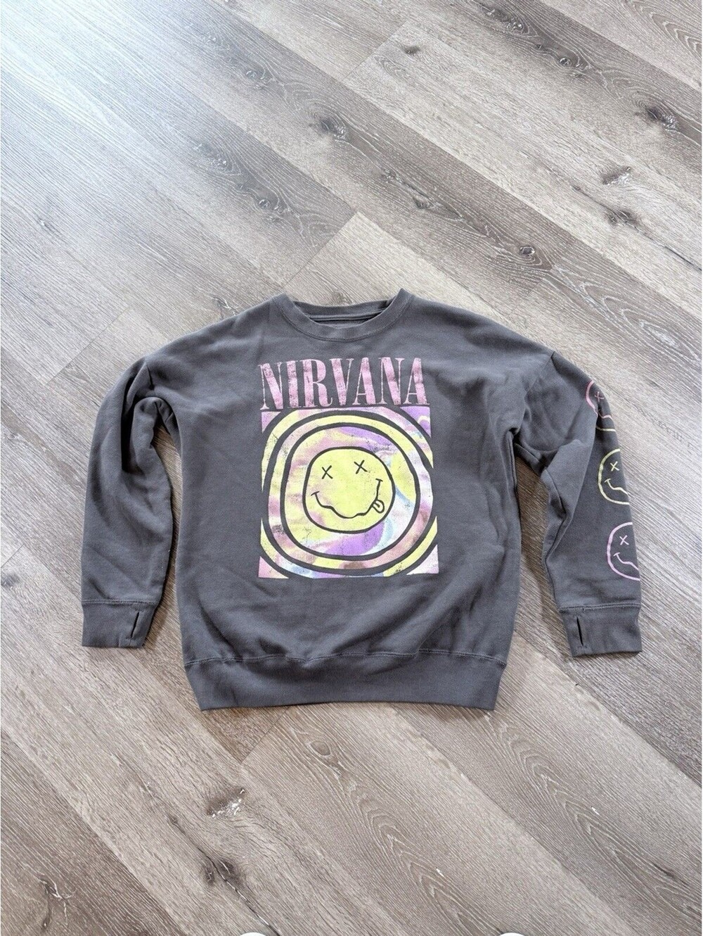 Nirvana Abercrombie Kids Black Band Sweatshirt Girls 13/14 Smiley Face